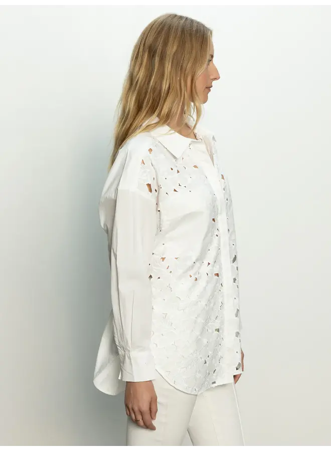 Lace Boyfriend Tie Back Shirt White