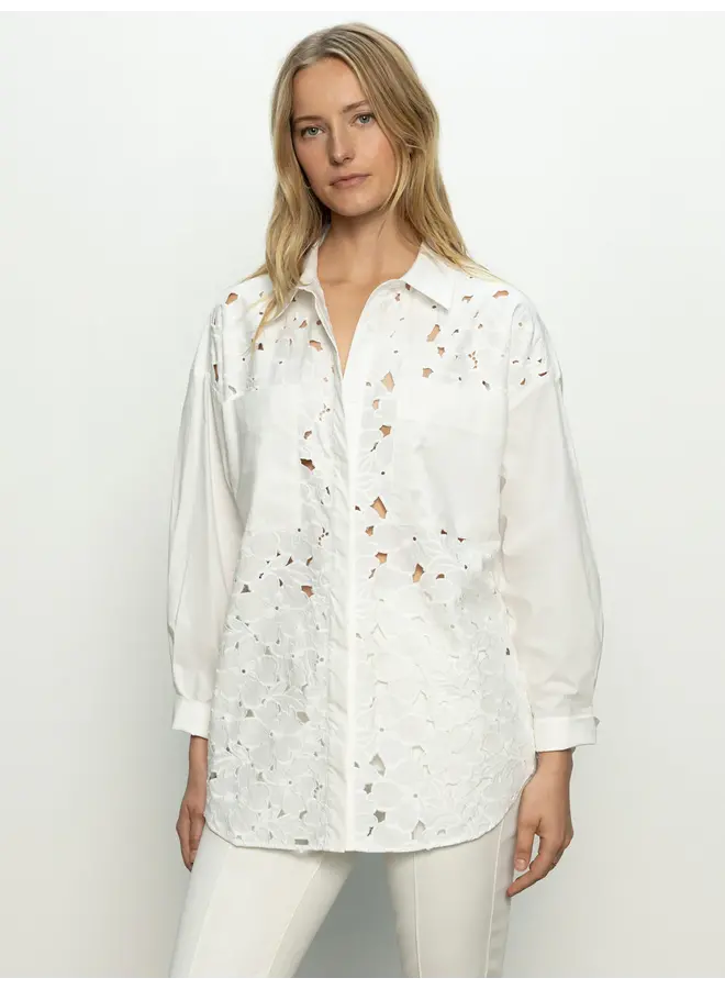 Lace Boyfriend Tie Back Shirt White