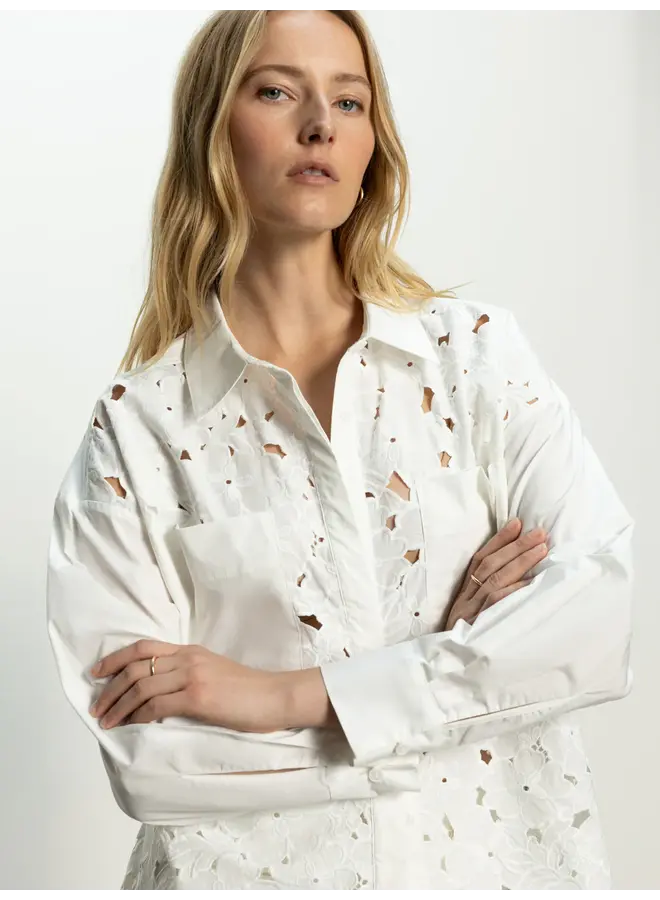 Lace Boyfriend Tie Back Shirt White