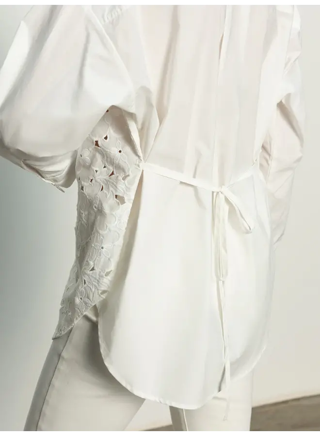 Lace Boyfriend Tie Back Shirt White