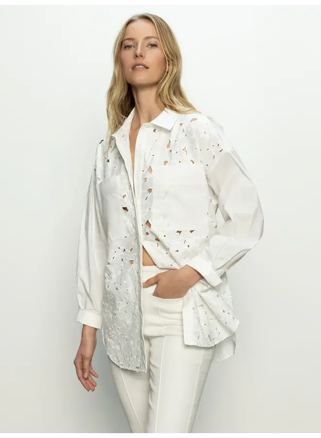 Lace Boyfriend Tie Back Shirt White