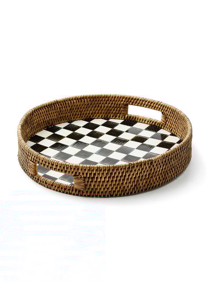 Courtly Check Enamel & Rattan Round Serving Tray