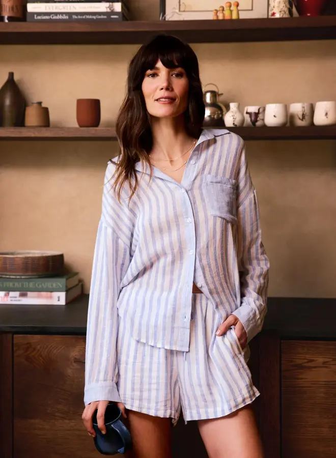 Contrast Pocket Boyfriend Shirt Blue Sky Stripes