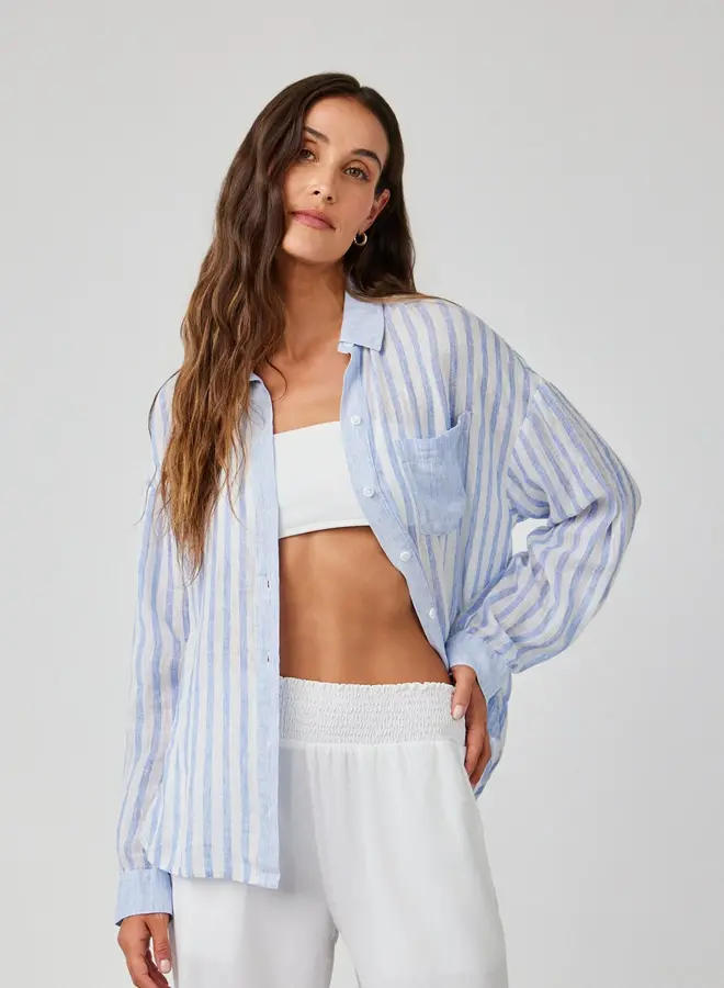 Contrast Pocket Boyfriend Shirt Blue Sky Stripes