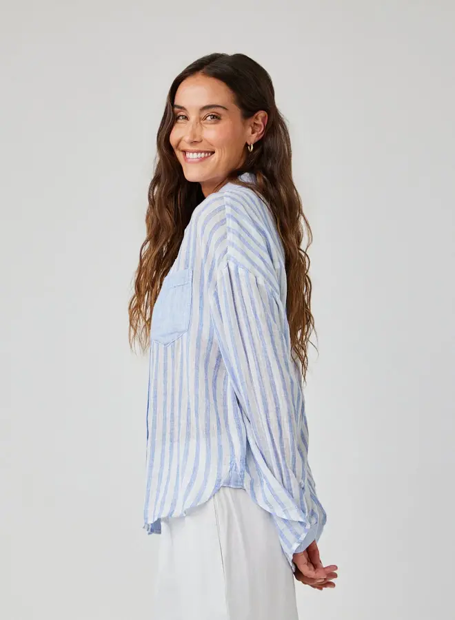 Contrast Pocket Boyfriend Shirt Blue Sky Stripes