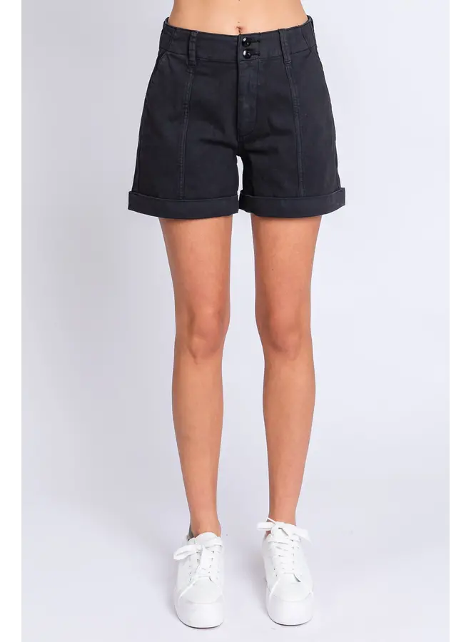 Double Button Roll Up Short Washed Black