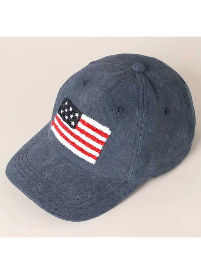 American Flag Chenille Patch Baseball Cap- Navy