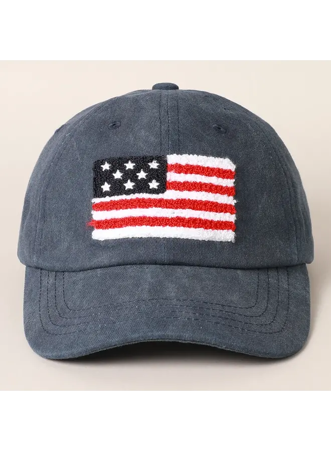 American Flag Chenille Patch Baseball Cap- Navy