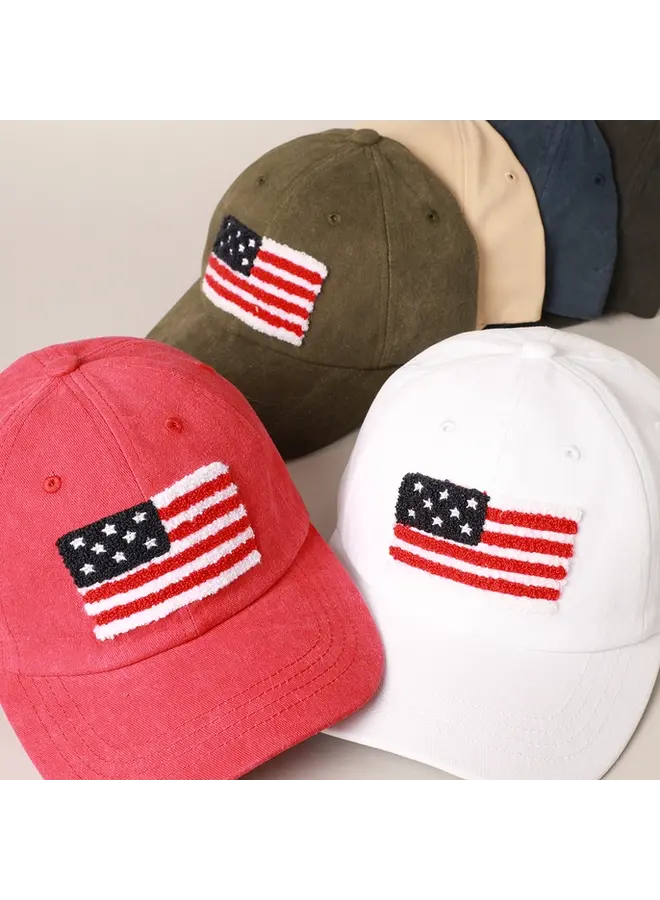 American Flag Chenille Patch Baseball Cap- Red