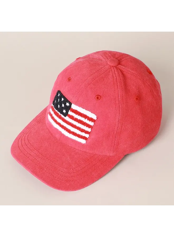 American Flag Chenille Patch Baseball Cap- Red