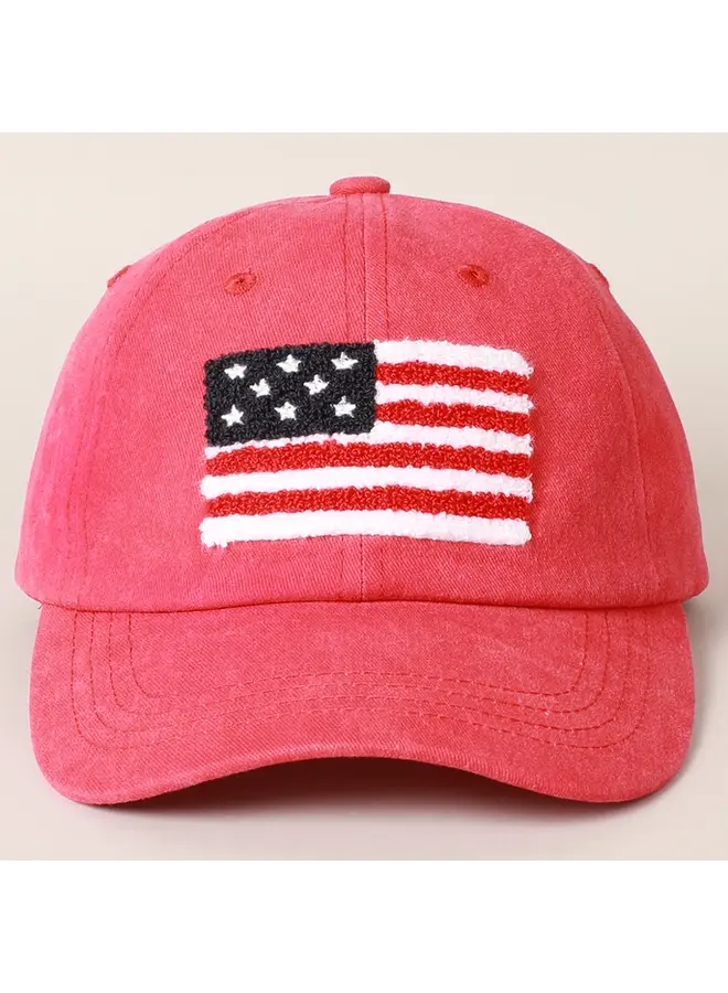 American Flag Chenille Patch Baseball Cap- Red