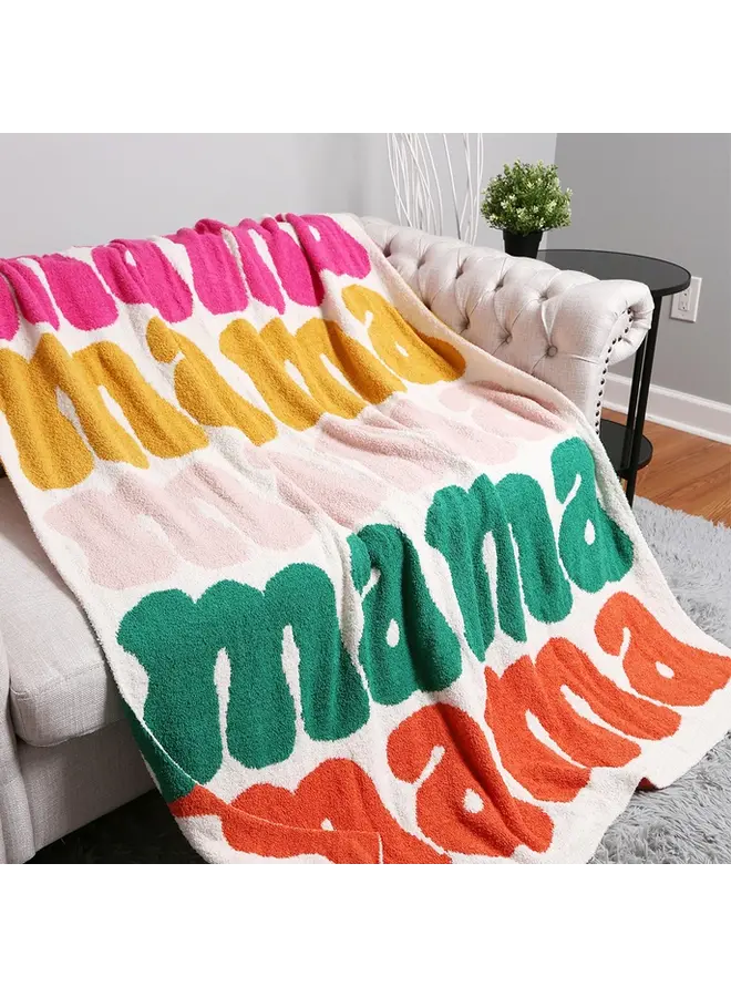 Mama Colorful Typography Design Soft Cozy Throw Blanket