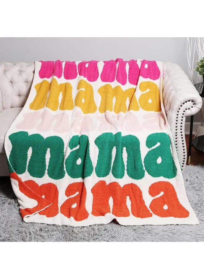 Mama Colorful Typography Design Soft Cozy Throw Blanket