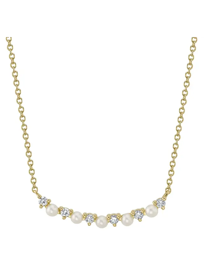 0.12 CT 14K Yellow Gold, Diamond and Cultured Pearl Necklace