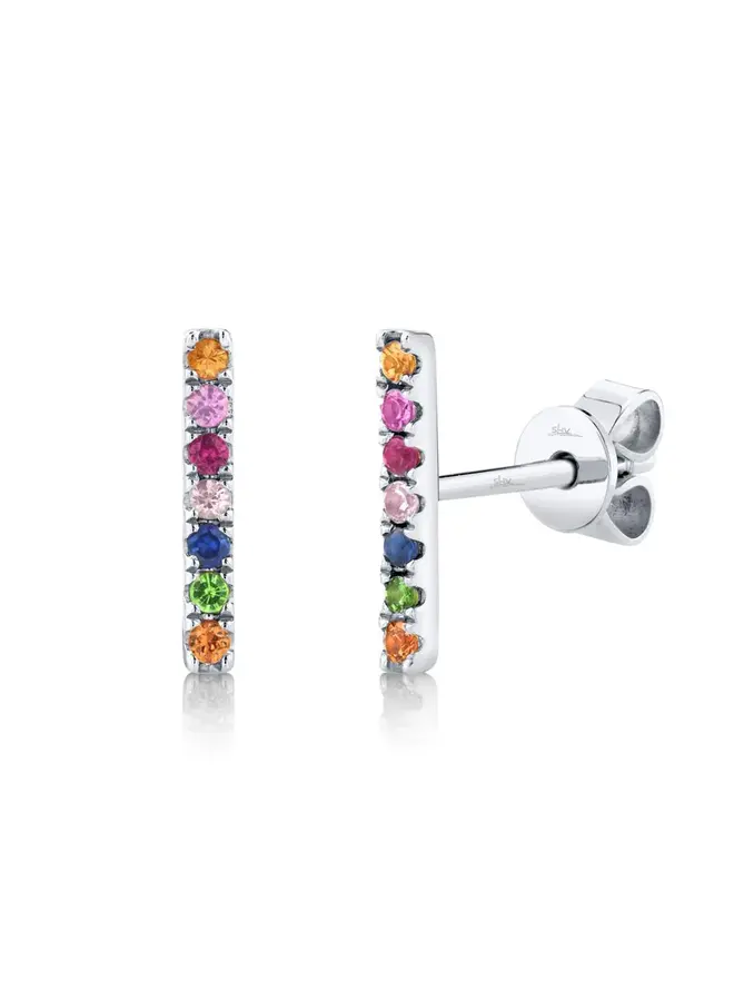 14K White Gold/Multi-Color Stone Bar Stud Earrings (.17ct)