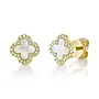 14K Yellow Gold Diamond (.11ct) Mother of Pearl (.35ct) Clover Earrings