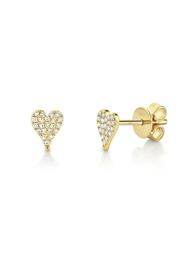 14K Yellow Gold Diamond Pave Heart Earrings (.10CT)