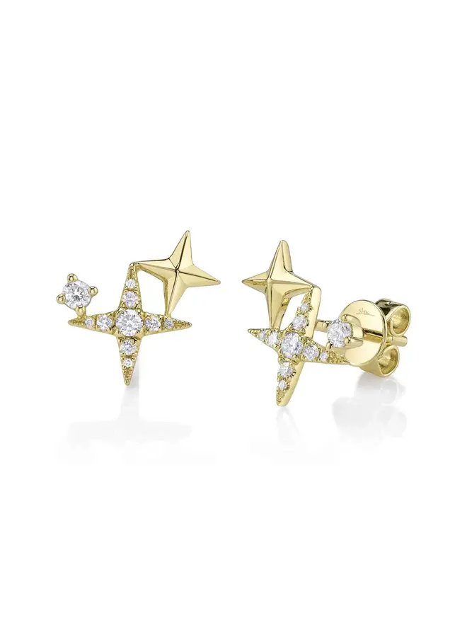 14K Yellow Gold Triple Star Stud Earrings (.22ct)