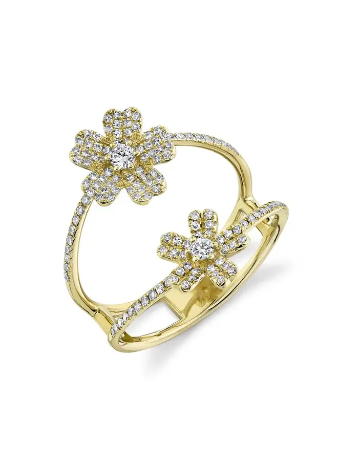 14K Yellow Gold Diamond Flower Duo Split Ring (Size 7 / .43CT)
