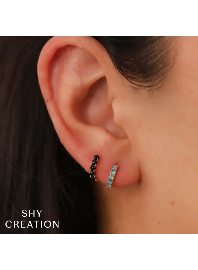 14K Yellow Gold Opal Huggie Earrings (.25 ct)