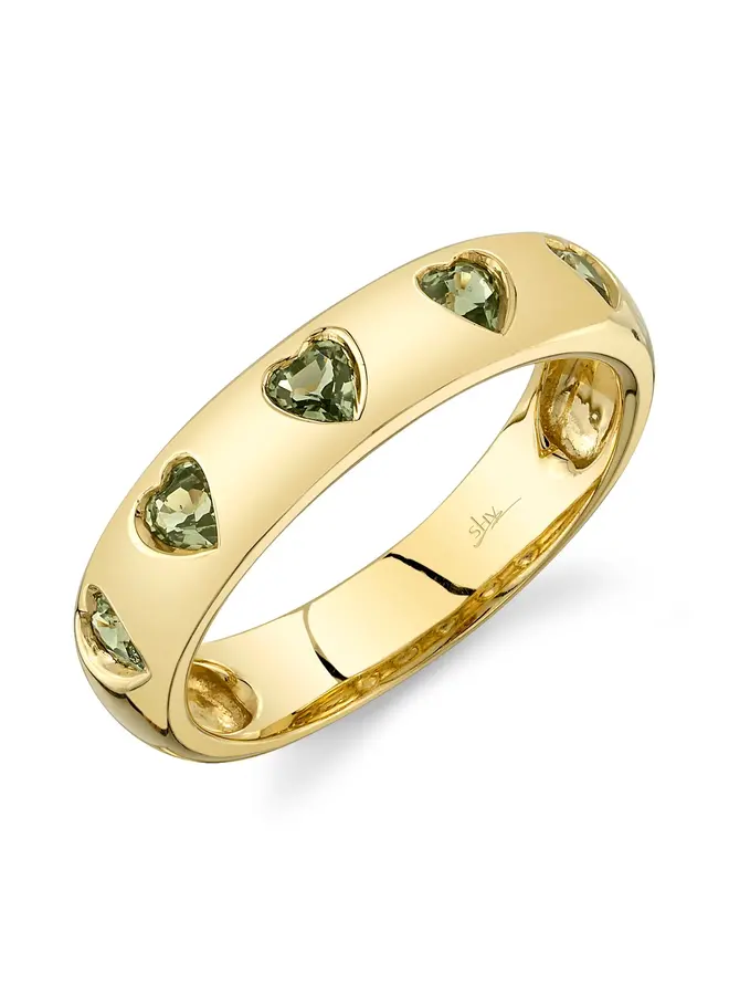 14K Yellow Gold & Green Sapphire Heart Bezel Band (Size 8 / .62ct)