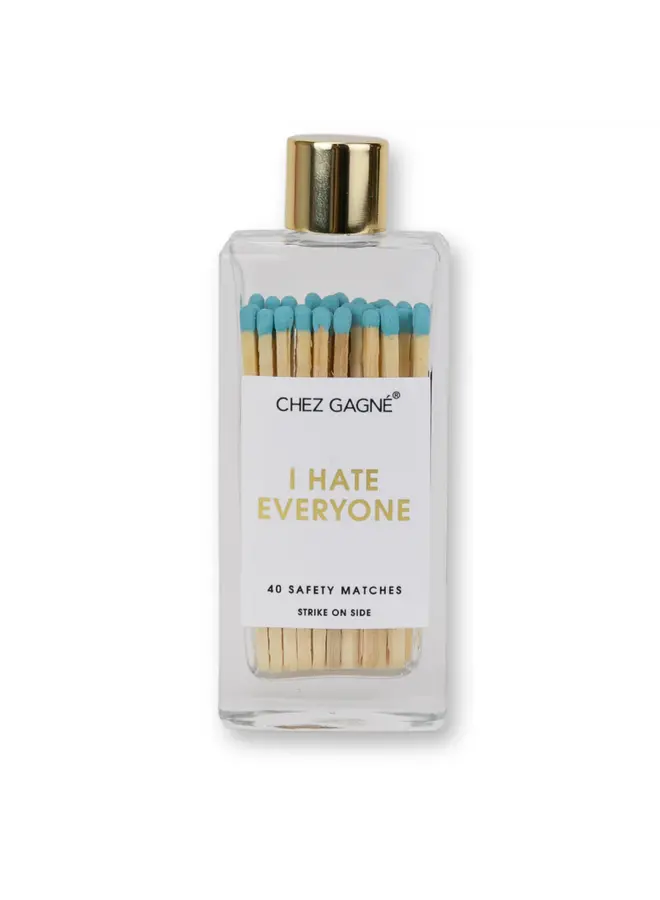I Hate Everyone Glass Bottle Matches (Teal)