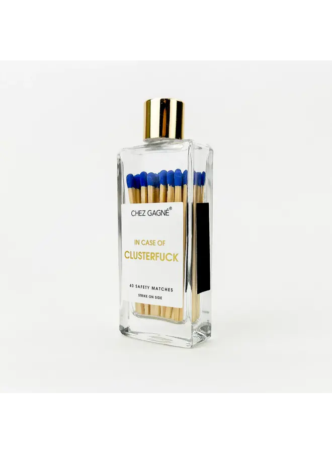 In Case of Clusterf*ck Glass Bottle Matches (Royal Blue)