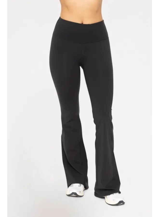 High Waisted Flare Leggings - Black -