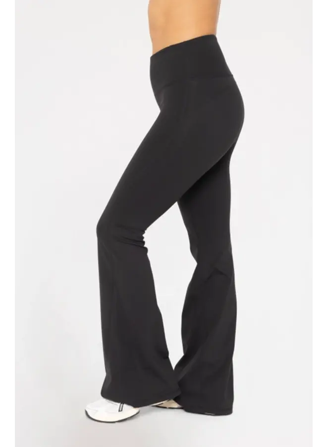 High Waisted Flare Leggings - Black -