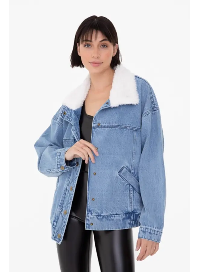 Belle Sherpa Collar Oversized Denim Jacket -