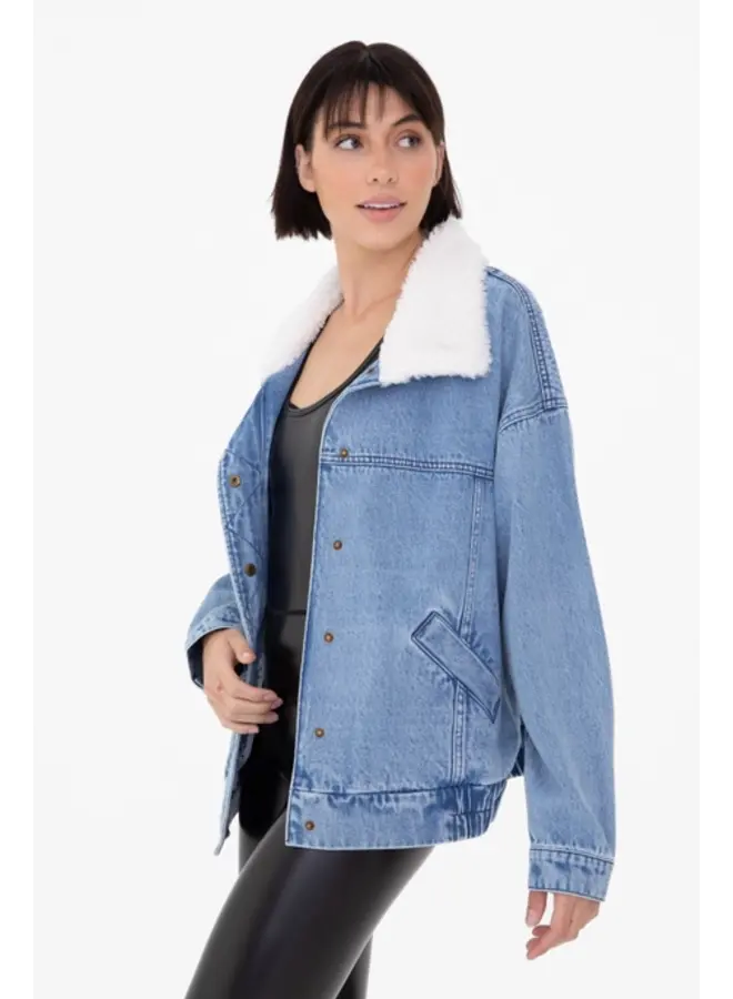 Belle Sherpa Collar Oversized Denim Jacket -