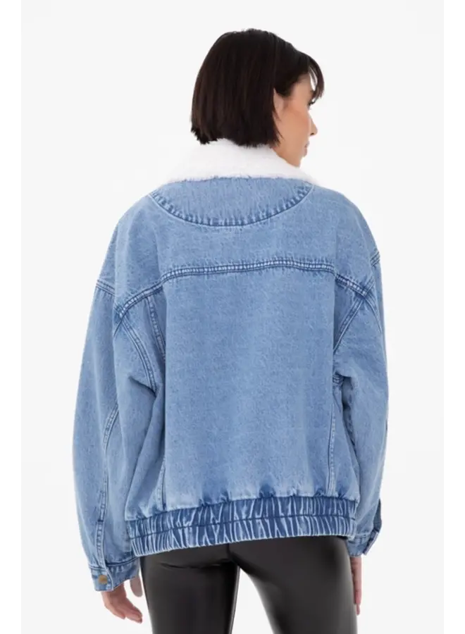 Belle Sherpa Collar Oversized Denim Jacket -