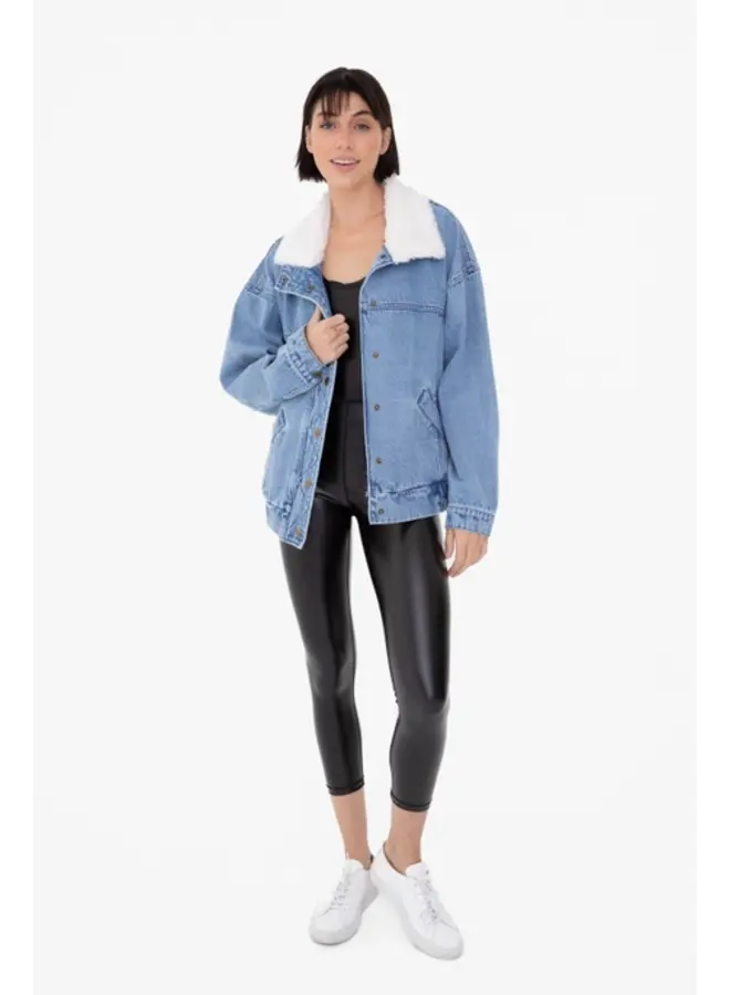 Belle Sherpa Collar Oversized Denim Jacket -