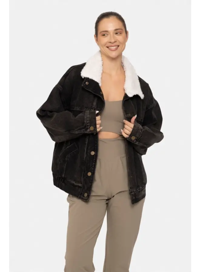 Belle Sherpa Collar Oversized Denim Jacket -