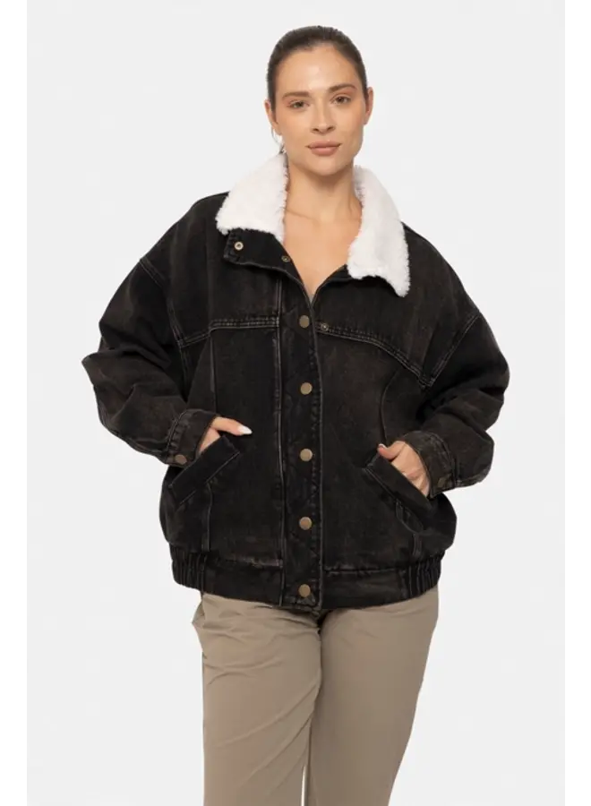 Belle Sherpa Collar Oversized Denim Jacket -