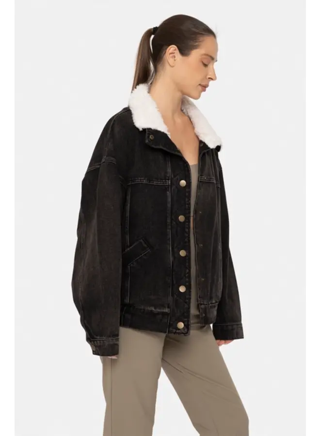Belle Sherpa Collar Oversized Denim Jacket -