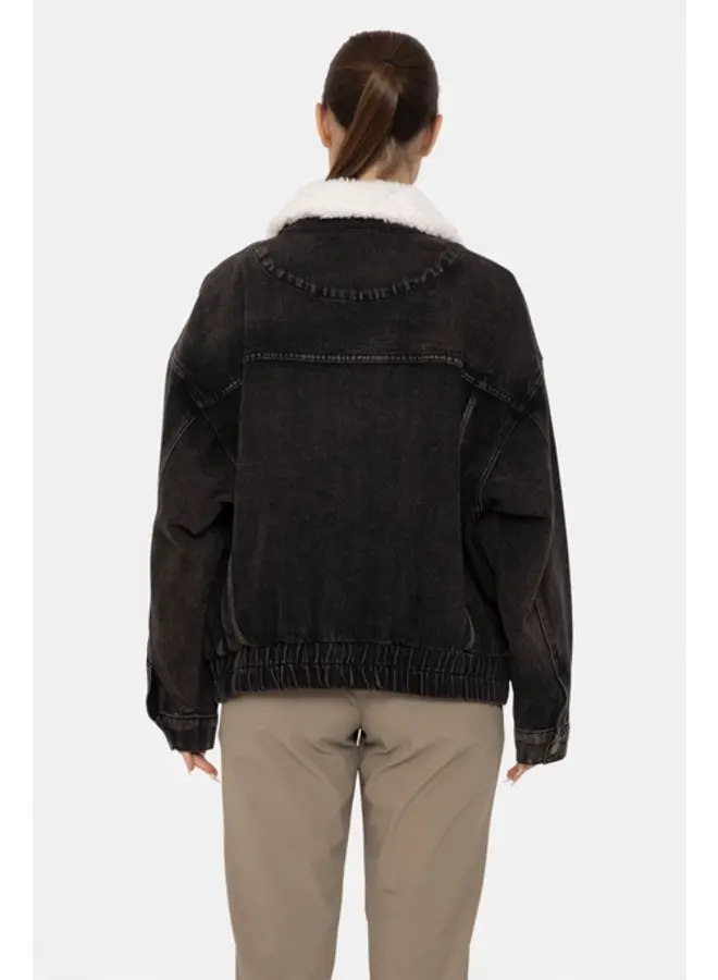 Belle Sherpa Collar Oversized Denim Jacket -