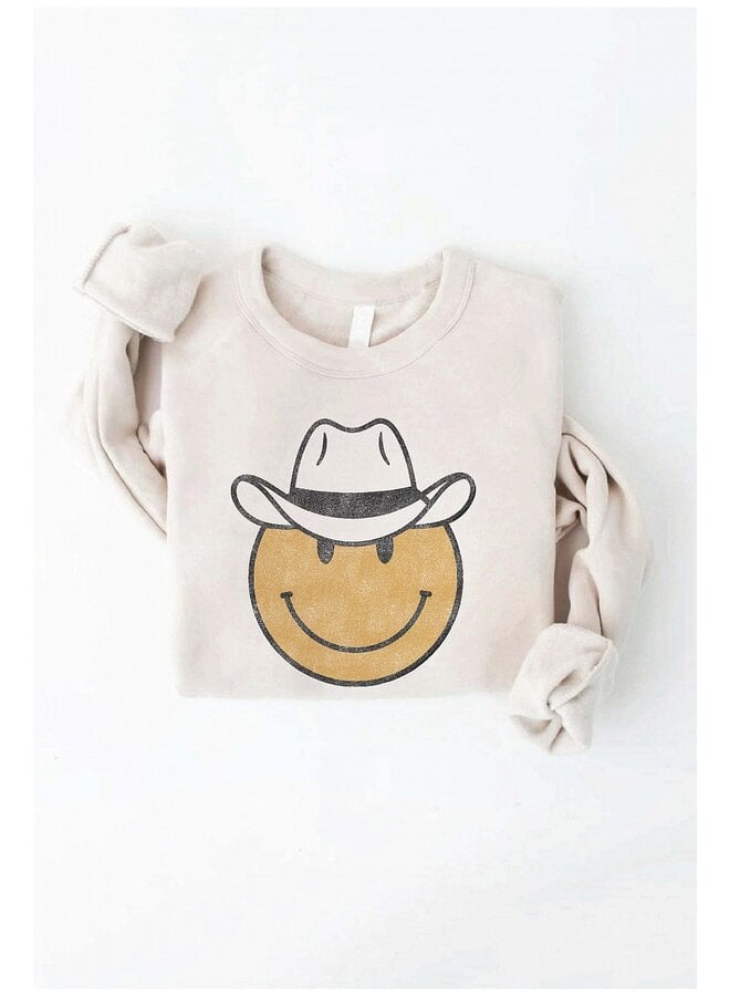Cowboy Smiley Face Graphic Sweatshirt -