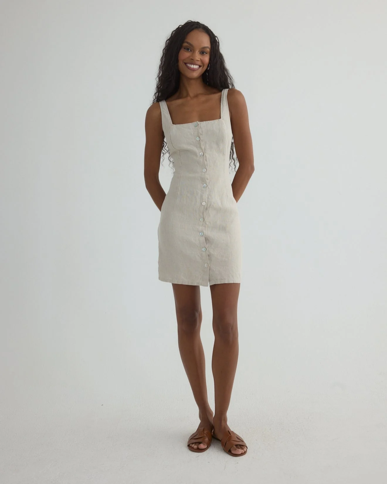 linen button up mini dress Castello Fiore Linen Mini Dress