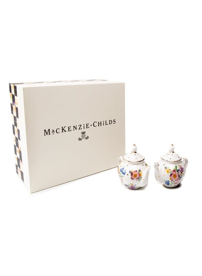 White Flower Market Teapot Salt & Pepper Set