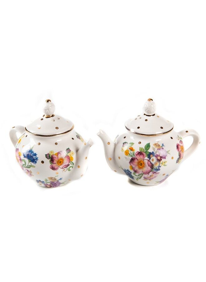 White Flower Market Teapot Salt & Pepper Set