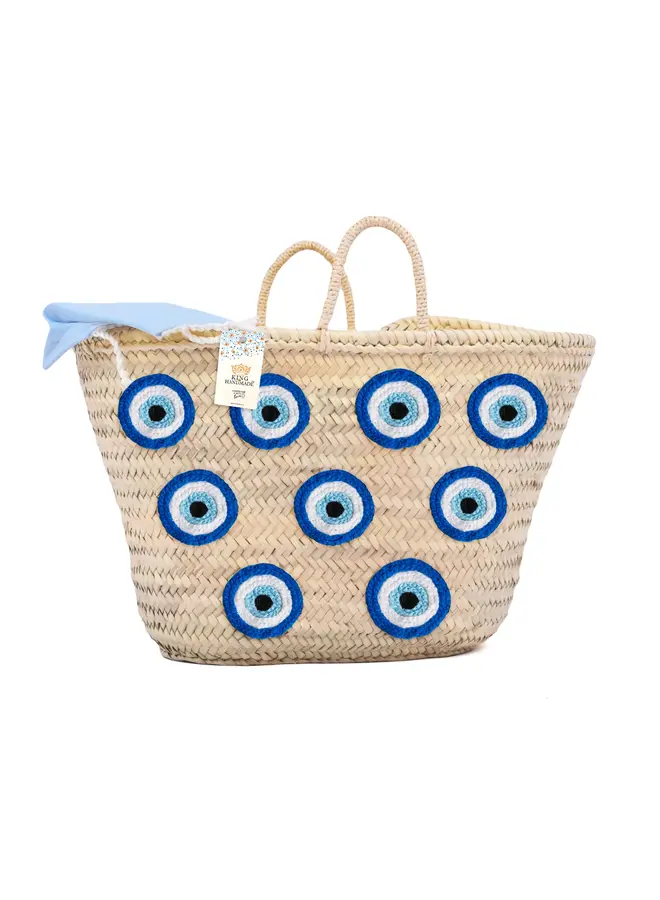 Moroccan Market Basket with Blue Evil Eyes