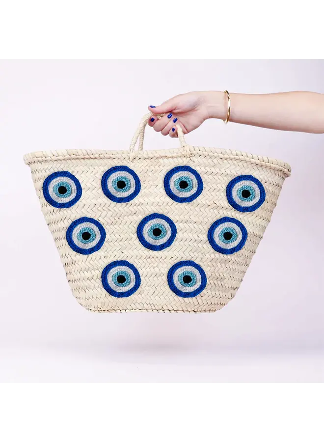 Moroccan Market Basket with Blue Evil Eyes