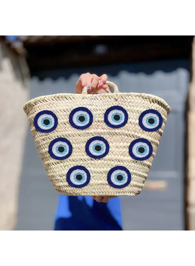 Moroccan Market Basket with Blue Evil Eyes