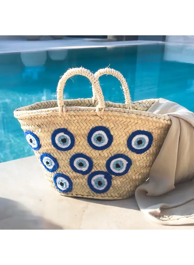 Moroccan Market Basket with Blue Evil Eyes
