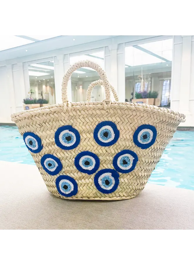 Moroccan Market Basket with Blue Evil Eyes