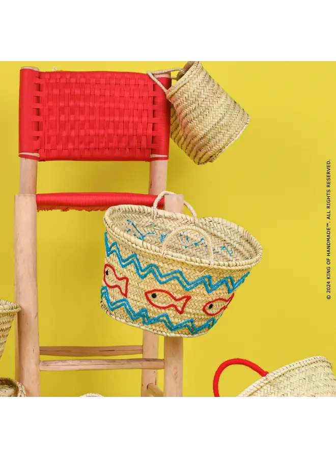 Handwoven Straw Beach Bag with Fish Motif - Vacation Bag