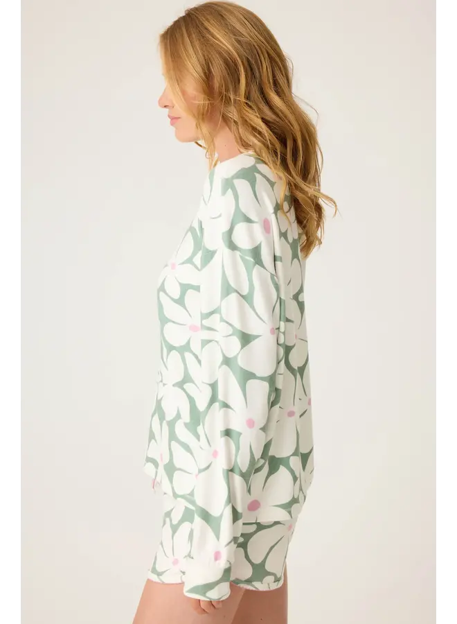 Wish You Were Here Floral Print Long Sleeve Top -