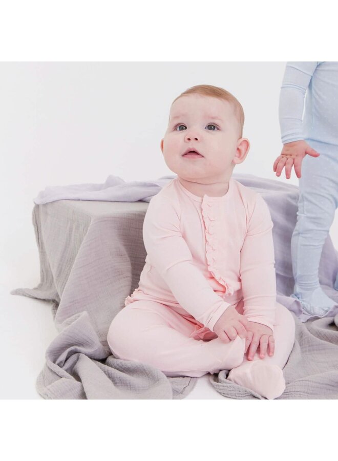Pin Dot Pink Ruffle Placket Footie