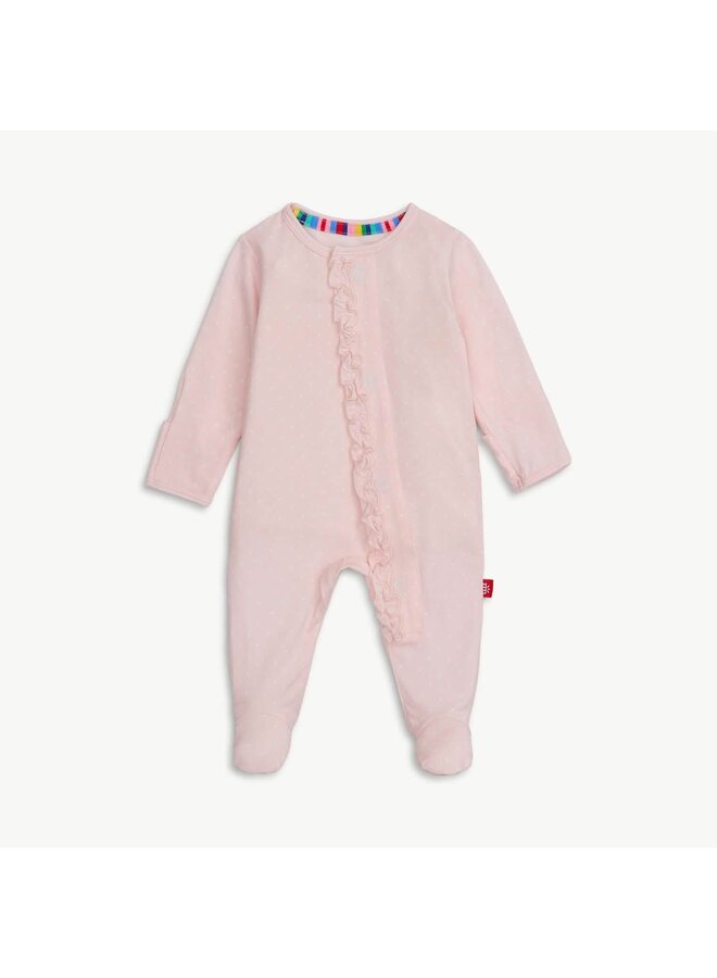 Pin Dot Pink Ruffle Placket Footie